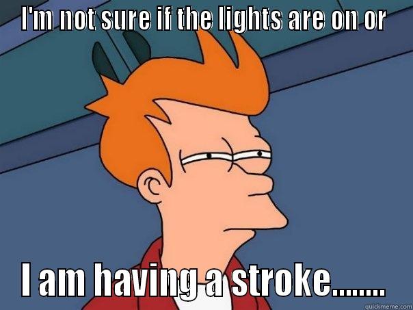 I'M NOT SURE IF THE LIGHTS ARE ON OR I AM HAVING A STROKE........ Futurama Fry