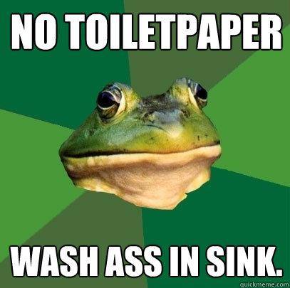 NO TOILETPAPER wash ass in sink. - NO TOILETPAPER wash ass in sink.  Foul Bachelor Frog