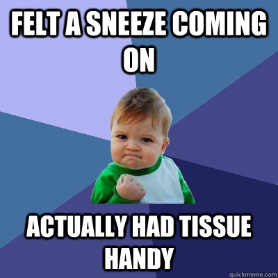 Felt a sneeze coming on Actually had tissue handy - Felt a sneeze coming on Actually had tissue handy  Success Kid