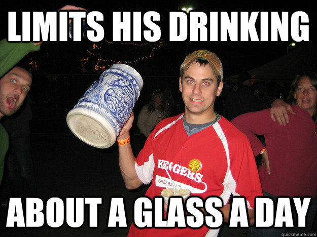 Limits his Drinking about a glass a day  drinking problems