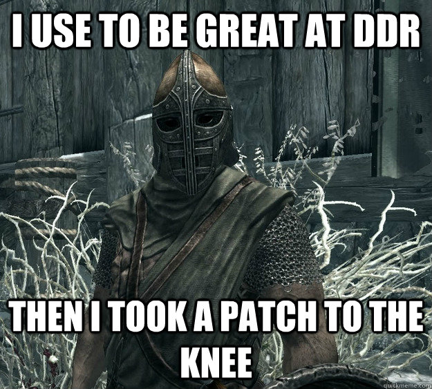 I use to be great at DDR Then I took a patch to the knee - I use to be great at DDR Then I took a patch to the knee  Skyrim Guard