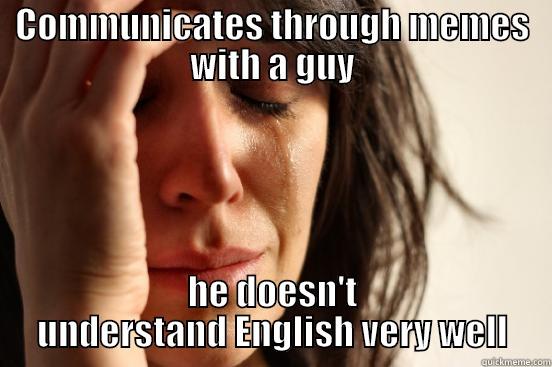 Oh God no - COMMUNICATES THROUGH MEMES WITH A GUY HE DOESN'T UNDERSTAND ENGLISH VERY WELL First World Problems