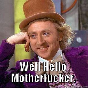 Well hello there -  WELL HELLO MOTHERFUCKER. Condescending Wonka