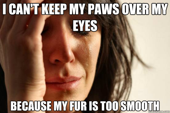 I can't keep my paws over my eyes because my fur is too smooth  First World Problems