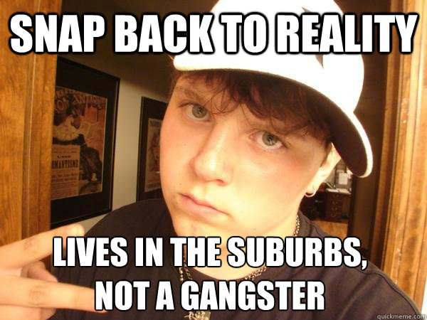 snap back to reality lives in the suburbs,
not a gangster - snap back to reality lives in the suburbs,
not a gangster  Suburban Gangster