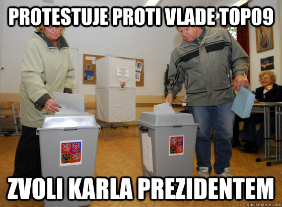 protestuje proti vlade Top09 zvoli karla prezidentem  Cesky volic