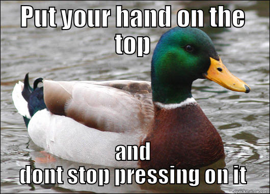 PUT YOUR HAND ON THE TOP AND DONT STOP PRESSING ON IT Actual Advice Mallard