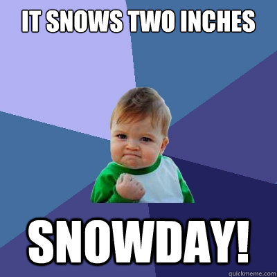 it snows two inches snowday!  Success Kid