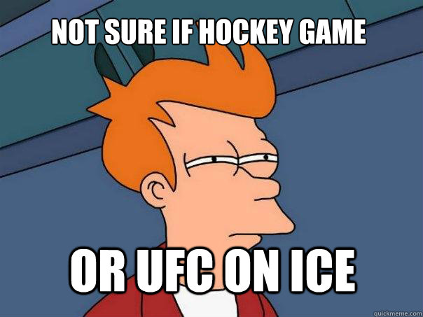 Not sure if Hockey game or ufc on ice  Futurama Fry