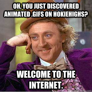 Oh, you just discovered animated .gifs on HokieHighs? Welcome to the Internet. - Oh, you just discovered animated .gifs on HokieHighs? Welcome to the Internet.  Condescending Wonka