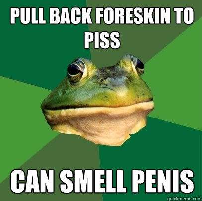 pull back foreskin to piss can smell penis  Foul Bachelor Frog