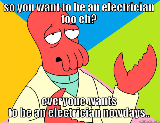 youareboring,yes you. the one talking - SO YOU WANT TO BE AN ELECTRICIAN TOO EH? EVERYONE WANTS TO BE AN ELECTRICIAN NOWDAYS.. Futurama Zoidberg 