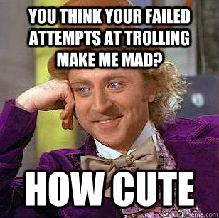 You think your failed attempts at trolling make me mad? How cute   Condescending Wonka