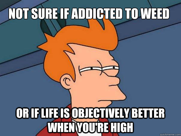 Not sure if addicted to weed Or if life is objectively better when you're high - Not sure if addicted to weed Or if life is objectively better when you're high  Futurama Fry