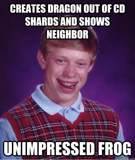 Creates dragon out of cd shards and shows neighbor unimpressed frog - Creates dragon out of cd shards and shows neighbor unimpressed frog  Bad Luck Brian