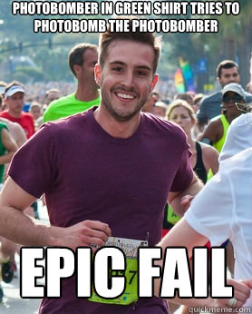 Photobomber in green shirt tries to photobomb the photobomber Epic Fail - Photobomber in green shirt tries to photobomb the photobomber Epic Fail  Ridiculously photogenic guy