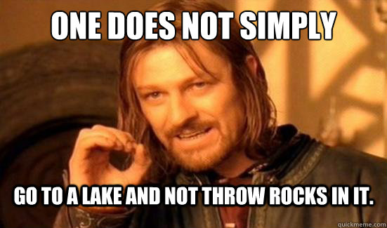 One Does Not Simply Go to a lake and not throw rocks in it.  Boromir