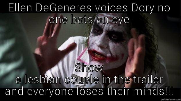 ELLEN DEGENERES VOICES DORY NO ONE BATS AN EYE SHOW A LESBIAN COUPLE IN THE TRAILER AND EVERYONE LOSES THEIR MINDS!!! Joker Mind Loss