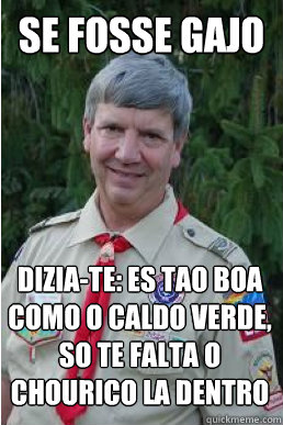 se fosse gajo dizia-te: es tao boa como o caldo verde, so te falta o chourico la dentro  Harmless Scout Leader