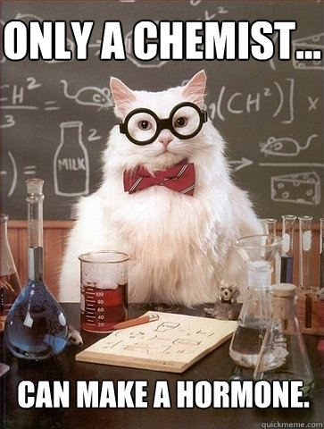 Only a chemist... can make a hormone.  Chemistry Cat