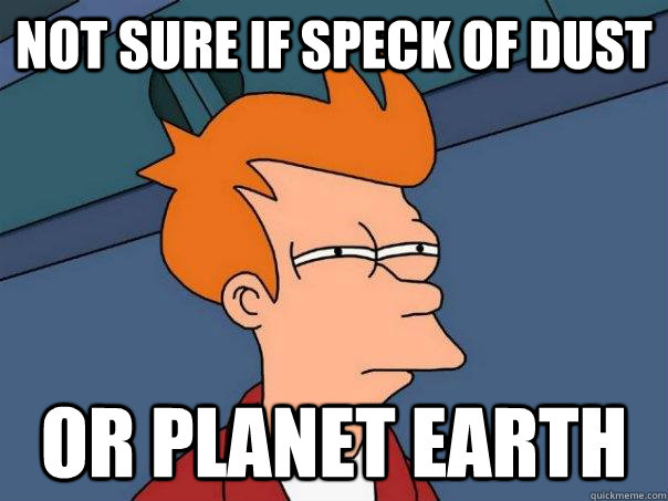 not sure if speck of dust or planet Earth  Futurama Fry