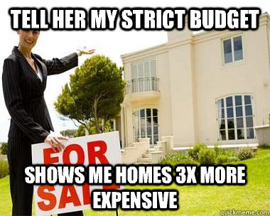 Tell her my strict budget Shows me homes 3x more expensive - Tell her my strict budget Shows me homes 3x more expensive  Scumbag Real Estate Agent
