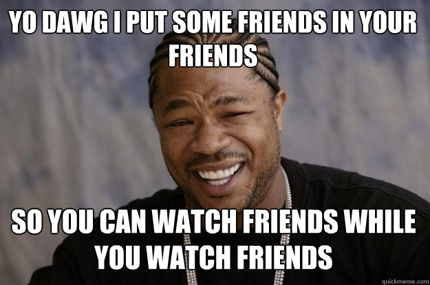 Yo dawg i put some friends in your friends so you can watch friends while you watch friends - Yo dawg i put some friends in your friends so you can watch friends while you watch friends  Xzibit meme