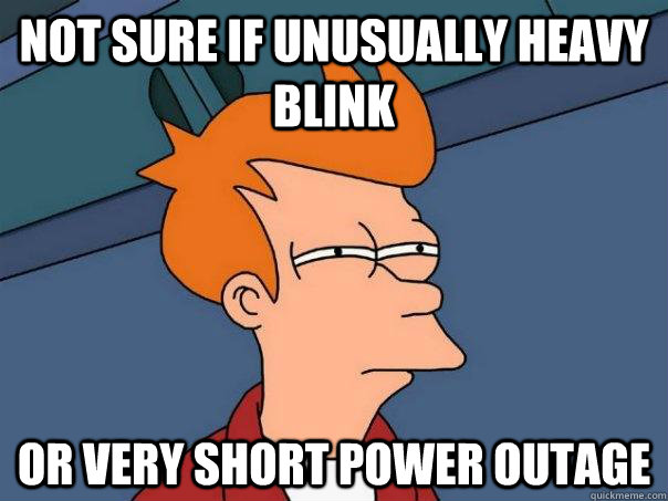 Not sure if unusually heavy blink  Or very short power outage  Futurama Fry