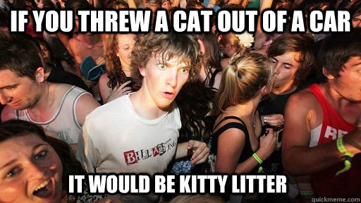 if you threw a cat out of a car it would be kitty litter  Sudden Clarity Clarence