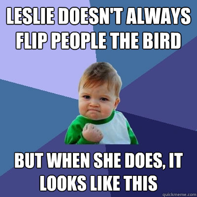 Leslie doesn't always flip people the bird but when she does, it looks like this  Success Kid