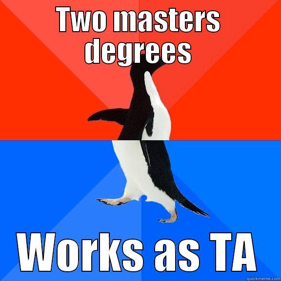 TWO MASTERS DEGREES WORKS AS TA Socially Awesome Awkward Penguin