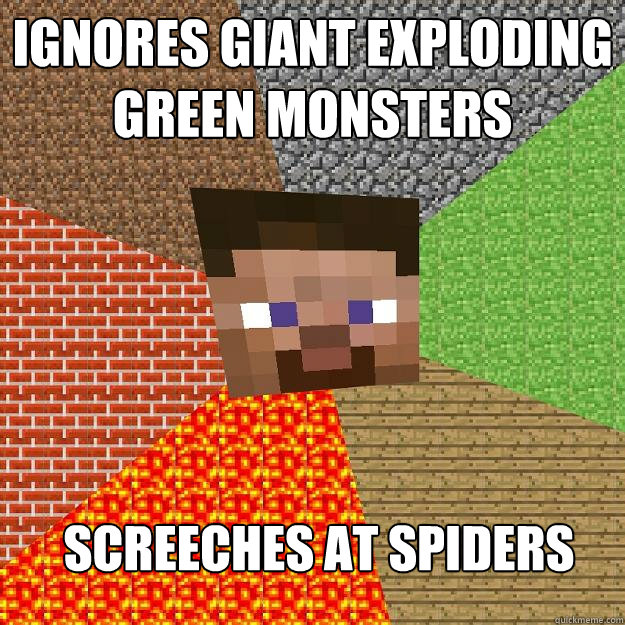 ignores giant exploding green monsters screeches at spiders  Minecraft