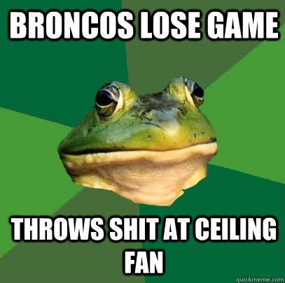 Broncos lose game throws shit at ceiling fan - Broncos lose game throws shit at ceiling fan  Foul Bachelor Frog