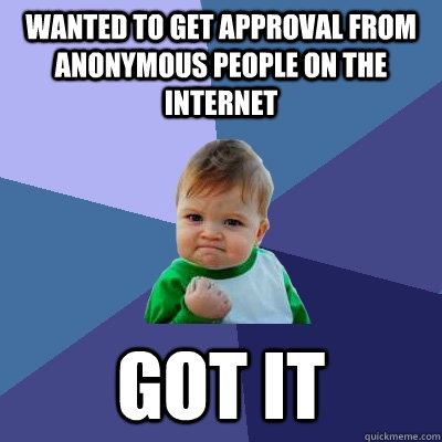 Wanted to get approval from anonymous people on the internet Got it - Wanted to get approval from anonymous people on the internet Got it  Success Kid