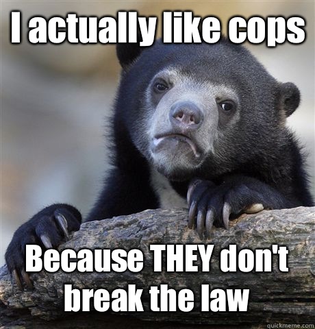 I actually like cops Because THEY don't break the law  Confession Bear