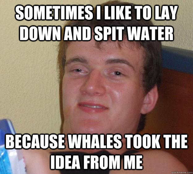 Sometimes i like to lay down and spit water because whales took the idea from me  10 Guy