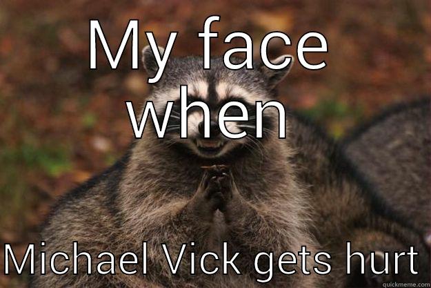 injured vick - MY FACE WHEN  MICHAEL VICK GETS HURT Evil Plotting Raccoon