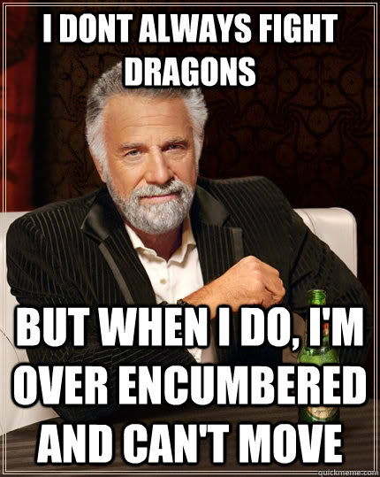 I dont always fight dragons but when I do, I'm over encumbered and can't move  The Most Interesting Man In The World