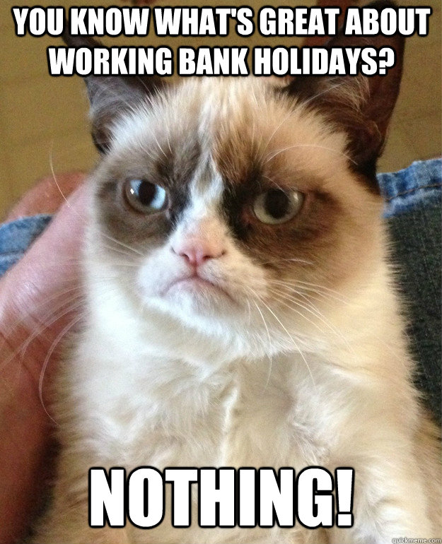 You know what's great about working Bank Holidays? Nothing!  Grumpy Cat