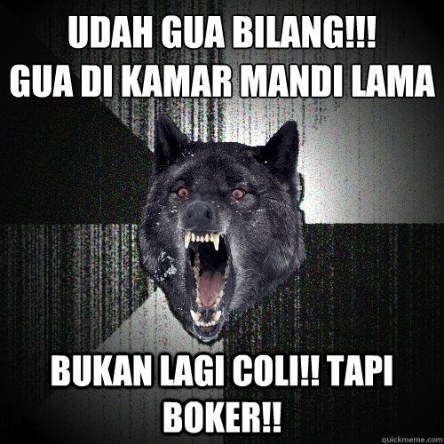 Udah gua bilang!!!
Gua di Kamar mandi lama bukan lagi coli!! TAPI BOKER!!  Insanity Wolf