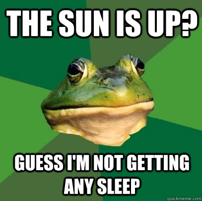 the sun is up? guess i'm not getting any sleep  - the sun is up? guess i'm not getting any sleep   Foul Bachelor Frog