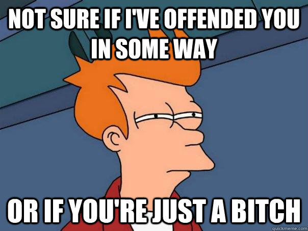 Not sure if I've offended you in some way Or if you're just a bitch  Futurama Fry