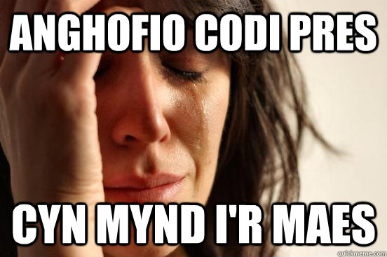 Anghofio codi pres Cyn mynd i'r maes  First World Problems