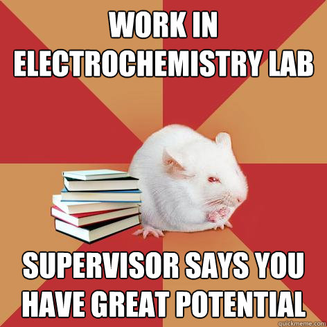 Work in Electrochemistry lab Supervisor says you have great potential  Science Major Mouse