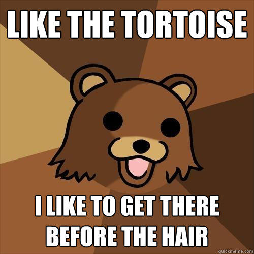 Like The Tortoise I like to get there before the hair  