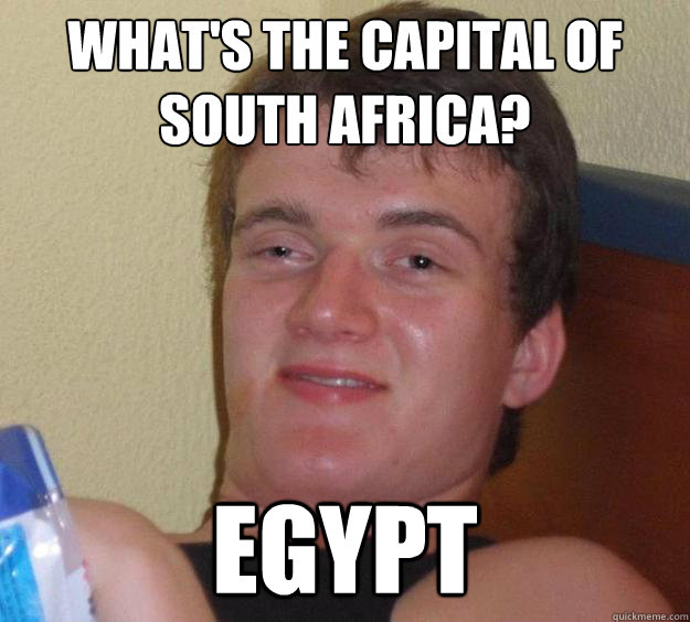 What's the capital of South Africa? Egypt  10 Guy