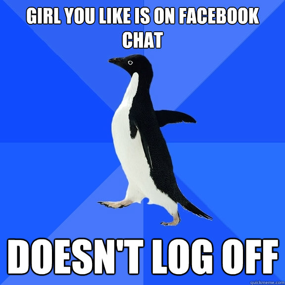 Girl you like is on facebook chat Doesn't log off   Socially Awkward Penguin