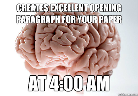 Creates excellent opening paragraph for your paper At 4:00 am  Scumbag Brain