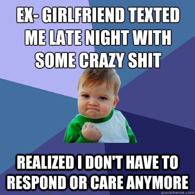 Ex- Girlfriend texted me late night with some crazy shit realized I don't have to respond or care anymore  Success Kid