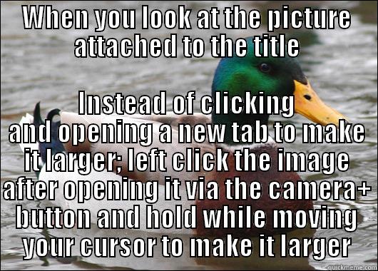 Try it out! - WHEN YOU LOOK AT THE PICTURE ATTACHED TO THE TITLE INSTEAD OF CLICKING AND OPENING A NEW TAB TO MAKE IT LARGER; LEFT CLICK THE IMAGE AFTER OPENING IT VIA THE CAMERA+ BUTTON AND HOLD WHILE MOVING YOUR CURSOR TO MAKE IT LARGER Actual Advice Mallard